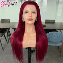 Swupod 200 Density 13x4 HD Transparent Lace Front Wig for Black Women Straight Remy Human Hair Wigs 99J Burgundy Color Glueless
