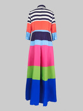 Modigirl Women's Contrast Color Striped Shirt Dress 2024 Summer Autumn Casual  Pleated Dress Vacation Woman Dresses