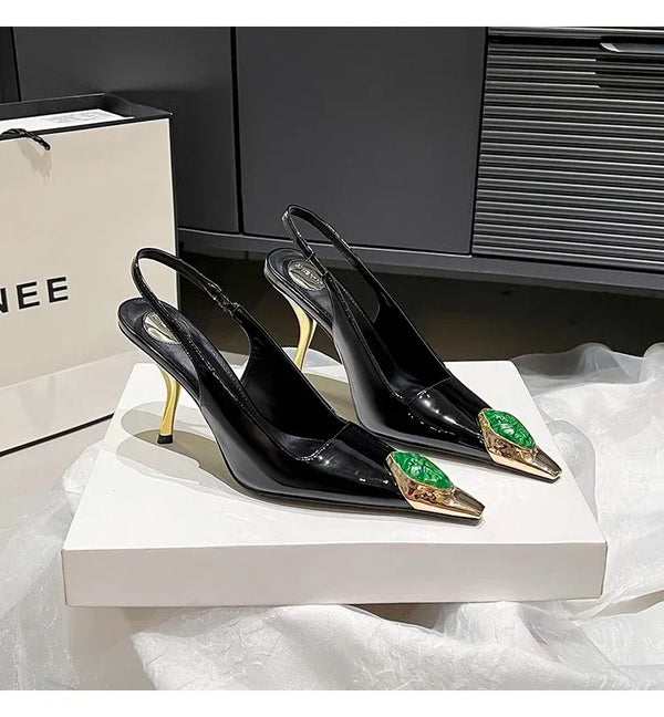 Iron Head Fashion Heterosexual Red High Heels Fox Head Jewel Decoration New Plus Size Banquet Shoes Women's High Heel Sandals