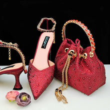 New Gold Glitter Fabric Pointed Toe High Heels With A Variety Of Shapes Of Rhinestones Fashion Party Ladies Shoes And Bag