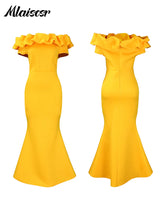 Mlaiscsr African Off the Shoulder Ruffles Black Mermaid Dress for Woman Elegant Luxury Birthday Evening Wedding Dinner Vestidos