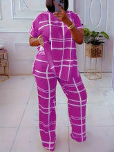 Spring Autumn New Women's Fashion Elements Striped Grid Printed Casual Round Neck Large Comfortable Two Piece Set