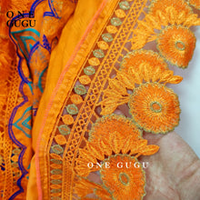 New Nigerian Original Bazin Dress Dashiki Brocade Embroiderey Basin Clothing 2022 Orange Mali Women Robe Wedding Party Dresses