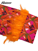 Mlaiscsr Elegant Print Feather Long Sleeve and Wide Leg Pants 2 Pieces Women Matching Sets Fashion Office Lady Birthday Outfits