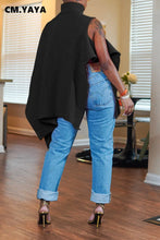 CM.YAYA Elegant Women Winter 2025 Streetwear One Long Sleeve Asymmetrical Turtleneck INS Pullovers Sweater Casual Tops