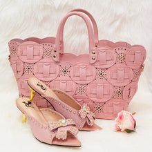 2022 Rivet Style  Women Shoes and Bag to Match in Color matching High Quality Nigerian Design Matching Shoes and Bag