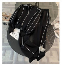 Sports Suit for Women, Autumn Fashion, Casual, Age Reducing, Western-style Zipper Sweatshirt, Wide Leg Pants Two-piece Set pants