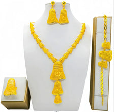 Fashion Dubai Flower Design Luxury 24k Gold Color Women's Jewelry Set African Fashion Bracelet Earrings Necklace Ring Four Piece