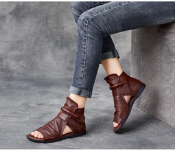 Birkuir Fashion Pleated Women Sandals Genuine Leather Flats High Top Sandals Luxury 2024 Open Toe Summer Boots Hook Loop Sandals