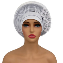 2024 New African Headtie Turban Nigeria Head Ties with Flowers Already Made Auto Gele Women Head Wraps for Wedding Party