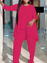 Women Two Piece Sets Pant Set Round Neck Matching Sets Casual Loose Irregularity Tops Long Pants Elegant Splice Y2k Streetwear