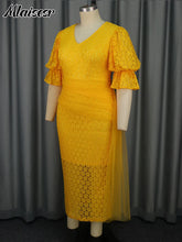 Mlaiscsr Yellow Birthday Prom Floral Lace Puff Sleeve See-Through Midi Dresses Elegant Sweet Wedding Guest Cocktail Vestidos New