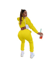 Women's Fitness Running Sets Fleece Long Sleeve Cropped Hoodies+Jogger Tracksuit