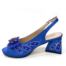 Venus Chan-Italian Shoes and Bags Matching Set for Women Bow Rhinestones Peep Toe High Heels Purple Color Nigerian Party 2024