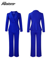 Mlaiscsr Office Lady Two Pieces Set Elegant Long Sleeves Tops and Wide Leg Straight Leg Pants Women Work Wear Business Suit 2025