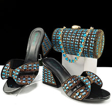 QSGFC Italian Fashion Banquet Shoes and Bags African Women's Hand Bags with Rhinestone Decoration and Women's High Heels