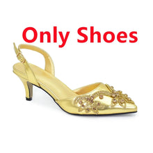 2025 New Designer Specials Italian Women Heels Shoes and Bag Set Coffee Colour Comfortable Women Pumps with Rhinestone for Party
