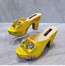 Fashion Women's Shoes High Heels Sexy Ladies Party Wedding Pattern Embroidery Mules High Heel Sandal Casual Beach Shoes For Lady