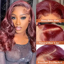 Women's HD Transparent Pre Plucked 13x4 Burgundy 99J 200% Density Body Wave Short Bob Lace Frontal Human Wigs