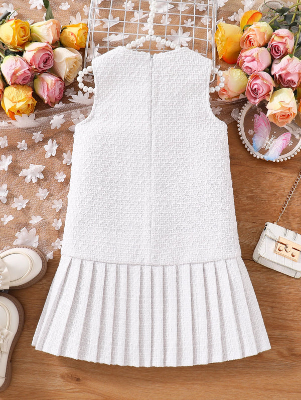 Girls' autumn fashion children's vest princess jumpsuit pleated skirt thin breathable baby dress