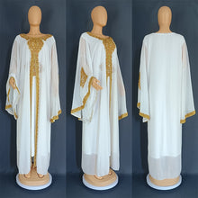 Two Piece Set Dress African Dresses for Women 2023 Traditional Gold Embroidery Clothing Islam Kaftan Abaya Musulman Robe Femme