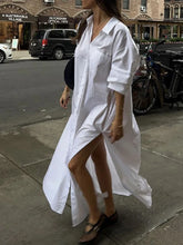 Krisstargirls White Maxi Dresses for Women 2025 Spring Summer Clothing Split-side Woman Simple Casual Buttoned Long Shirt Dress