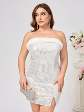 Plus Size Women's Evening Dress Strapless Solid Color Sexy Side Slit Beaded Backless Gown European And American Foreign Trade