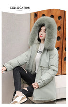 Women's Long Fashionable Hooded Winter Fur Collar Jacket