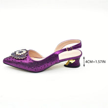 Purple Shoe and Bag Set for Party Women Shoes and Bags To Match Set Italy Elegant Rhinestone Lady Heeled Pumps Women Wedding