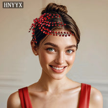 HNYYX Bridal Wedding Hair Accessories Red Rhinestone Headpieces Leaf Shaped Hair Vine Ladies Girls Holiday Tiara Gift A225