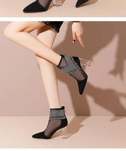 Rubber Soled Dance Boots Women 2025 Spring Pointy Rhine-diamond Tassel High Heel Mesh Latin Jazz Modern Dance Shoes Stage Show