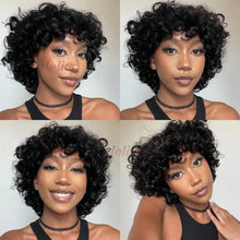 99J burgundy Fumi Curly Bob Wig Bouncy Pixie Cut Wig Highlight Full Machine Egg Curls Curly Human Hair Wigs for Women With Bangs