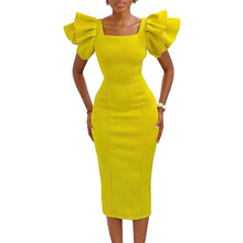 CM.YAYA Women Ruffles Short Sleeve Square Collar Knee Length Dress Street Vestidos Sexy Night Club Party Evening Chic Dresses