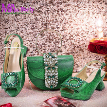 2025 Autumn New Design Specials Italian Women Shoes and Bag Set Comfortable Mid Heels With Rhinestone in Yellow Color