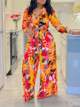 2024 Spring Summer New Long Sleeved Printed Suit For Women Fashion Lapel Single Breasted Shirt Wide Leg Trousers Two Piece Set
