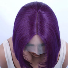 Brazilian Cosplay Purple Hair 13x5x1 T Part Transparent Lace Front Human Hair Wigs 180D  Short Straight Lace Bob Wigs Human Wigs