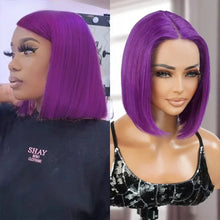 Brazilian Cosplay Purple Hair 13x5x1 T Part Transparent Lace Front Human Hair Wigs 180D  Short Straight Lace Bob Wigs Human Wigs