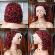 99J Burgundy Color 14Inch Water Wave 13x4 Bob Wig For Women Brazilian Pre Plucked Transparent Lace Human Hair Bob Wigs