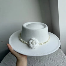 French Style Fedora Hat for Women 10CM Wide Brim Flat Top Felt Hat Winter Autumn Derby Wedding Jazz Hats