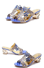 2021 New Hot Glitter Mesh Women Sandals Summer Fashion Outdoor Peep Toe Casual Beach Slippers Thick Heel Slip on Women Sandals
