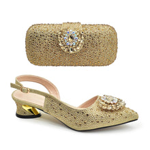 New Italian Shoe and Bag 2024 High Quality Luxury Full Diamond Italian Shoes and Bags Matching Set Decorated with Rhinestone