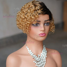 Ombre Blonde T1B27Pixie Cut Short Curly Bob Side Part Non Lace Front 100% Brazilian Human Hair Wigs
