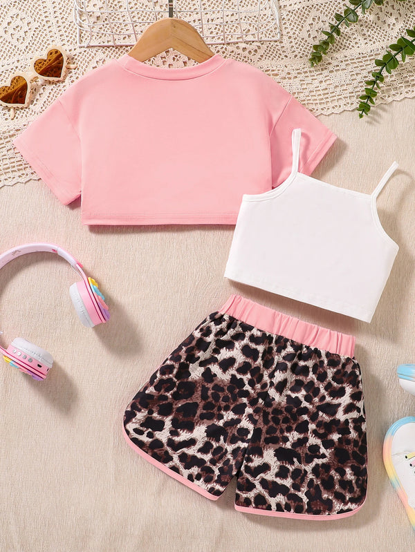 Summer children fashion simple casual 3-piece girls casual sportswear holiday summer relaxed comfortable casual jogging set