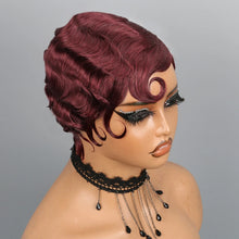 Finger Wave Pixie Human Hair Wigs For Women 180% Density