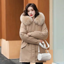 Women's Long Fashionable Hooded Winter Fur Collar Jacket