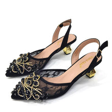 Venus Chan Nigerian Elegant Lace Net Style Green Crystal Low Heel Shoes And Three-Dimensional Mini Bag Commuter Women's Shoes