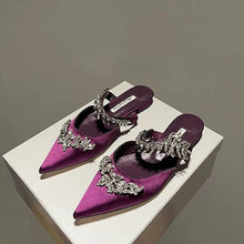 Women's High HeelsTemperament Baotou Silk Wheat Ear Rhinestones Muller Semi-Trailer Pump Pointed Stiletto Sandals