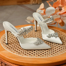 Women's High HeelsTemperament Baotou Silk Wheat Ear Rhinestones Muller Semi-Trailer Pump Pointed Stiletto Sandals