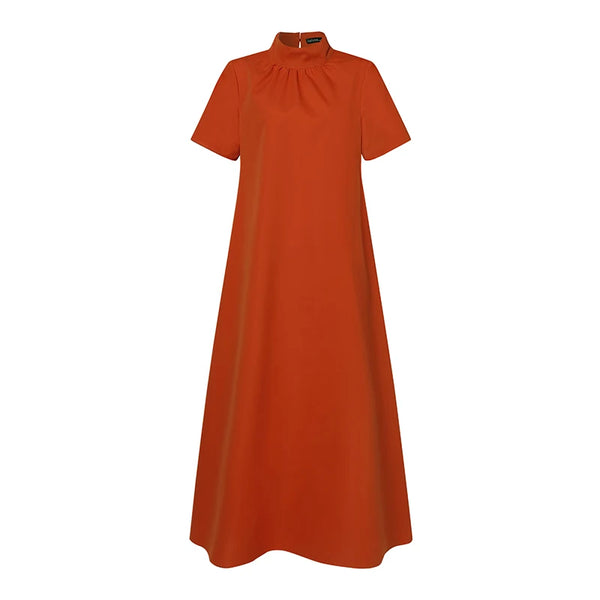 Summer High Collar Kleid Robes Casual Loose Party Long Dresses Women Short Sleeve Maxi Dress Elegant Solid 2023 Vestidos