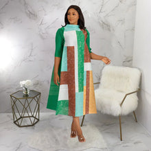 2023 Fashion African 3/4 Sleeve Polyester Plus Size O-Neck Pleated Long Dress Dashiki African Clothes African Dresses for Women